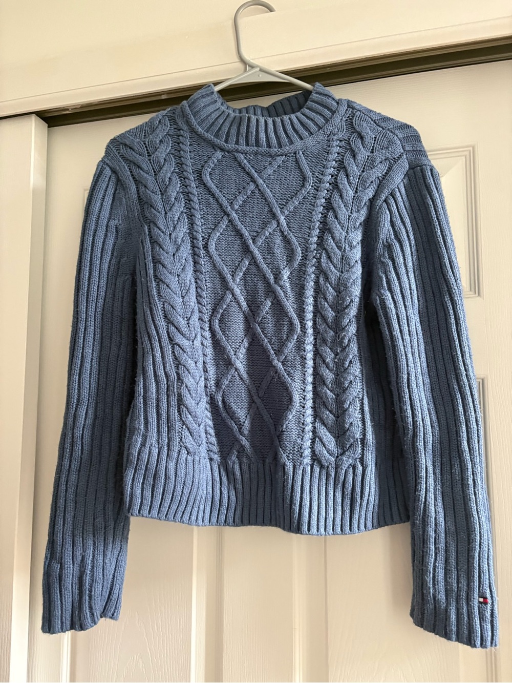 Tommy Hilfiger Blue Cable Knit Crewneck Sweater